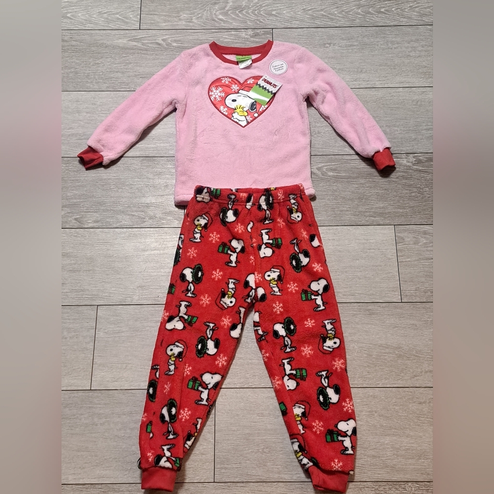 Peanuts Pink and Red Kids Fleece Pajama Set